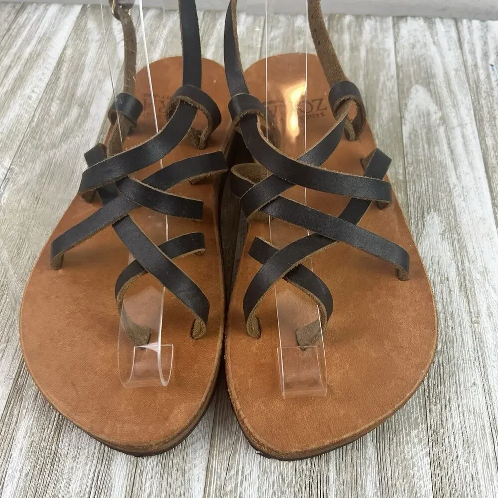 Zora Sandals 7-7.5 Handmade In St. Thomas Leather Strappy Boho Festival